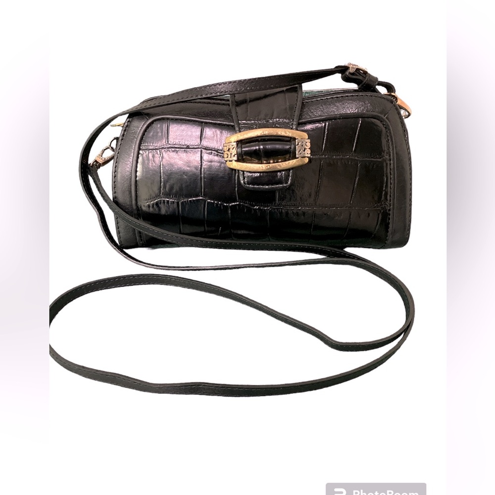Brighton Crossbody Black Leather Bag Purse Croc Embossed Western Cowgirl Cottage